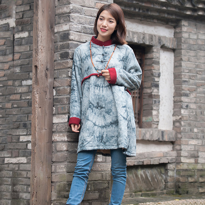 Ethnic Print Cotton Winter Coat - Casual Warm Outerwear-Women's coat-Thebesttailor-Thebesttailor