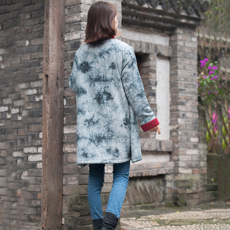 Ethnic Print Cotton Winter Coat - Casual Warm Outerwear-Women's coat-Thebesttailor-Thebesttailor