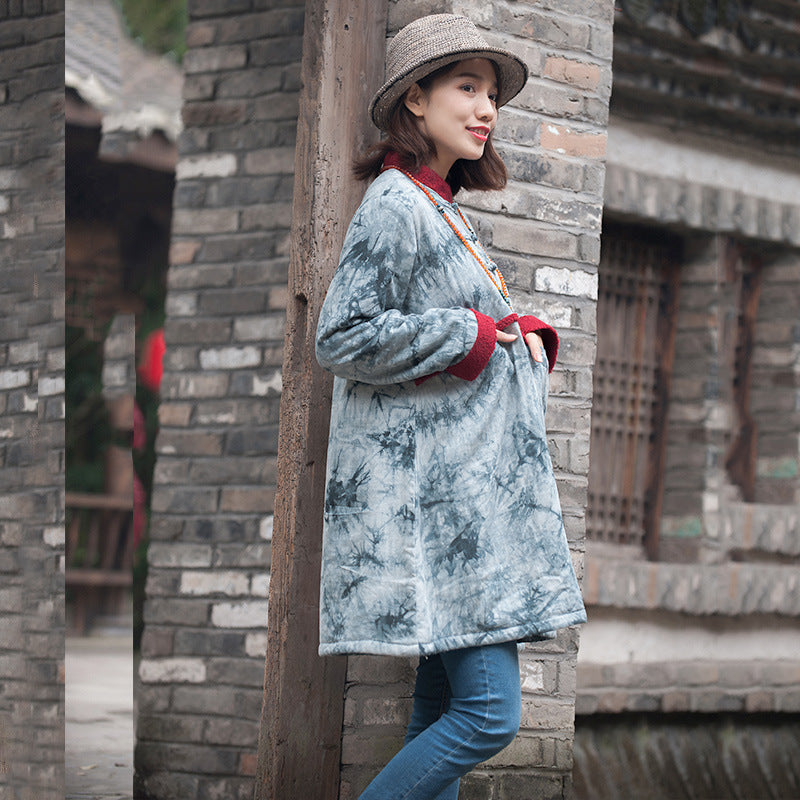 Ethnic Print Cotton Winter Coat - Casual Warm Outerwear-Women's coat-Thebesttailor-Thebesttailor