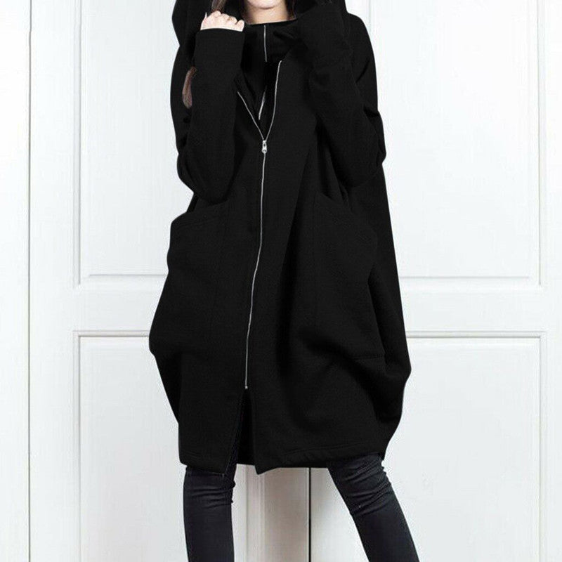 Long Zipper Coat Fall Sweatshirt Gothic Hoodie Big Hood Hoodie Hooded Jacket