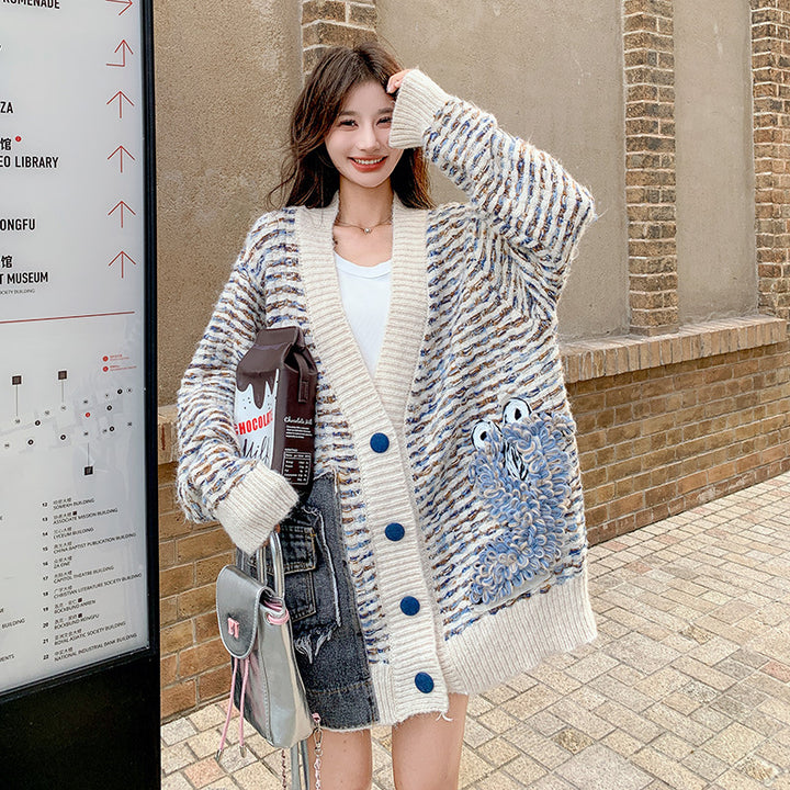 cardigan jacket women Sweater Cardigan coat Waist tie coat Loose sweater coat