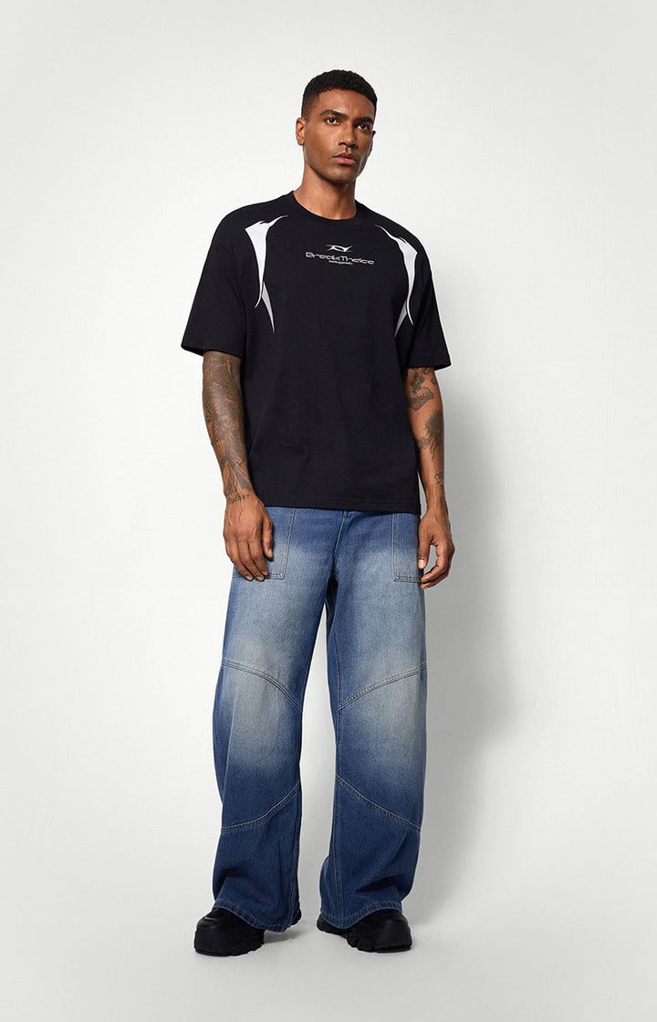 Men's blue wide-leg jeans