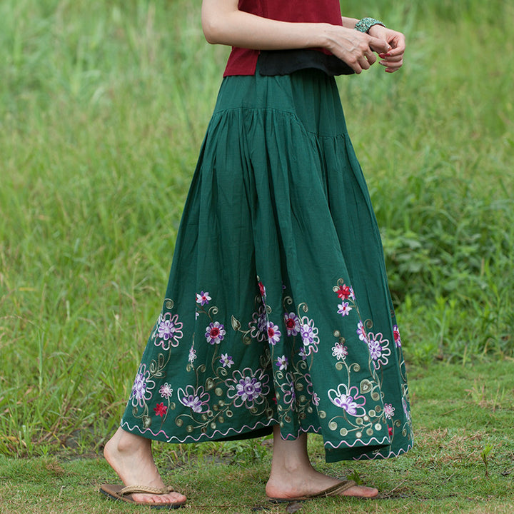 Bohemian Floral Cotton Maxi Skirt for Holidays