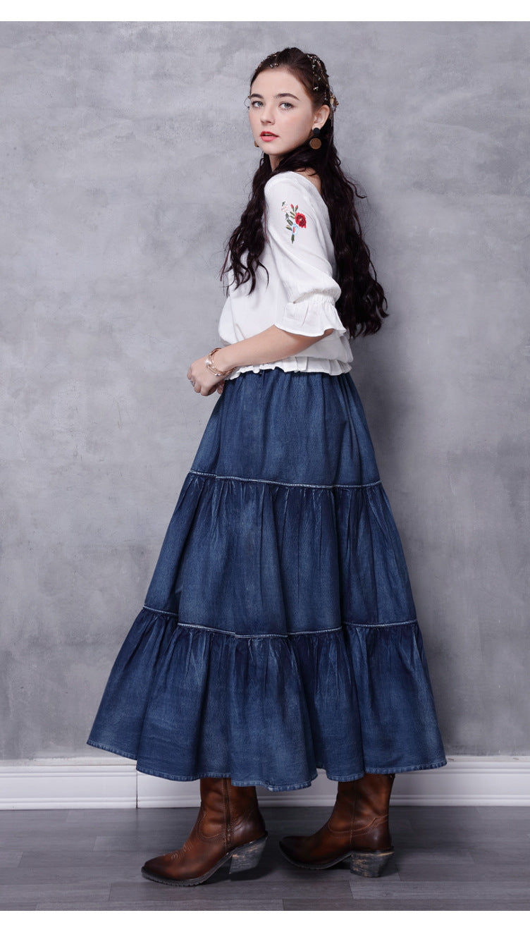 Blue denim skirt Formal Maxi Skirt High Waisted Skirt-Women's Skirts-Thebesttailor-Thebesttailor