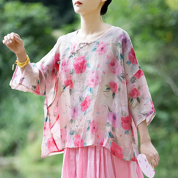 summer tops 3 4 sleeve tops for women summer linen top Thebesttailor