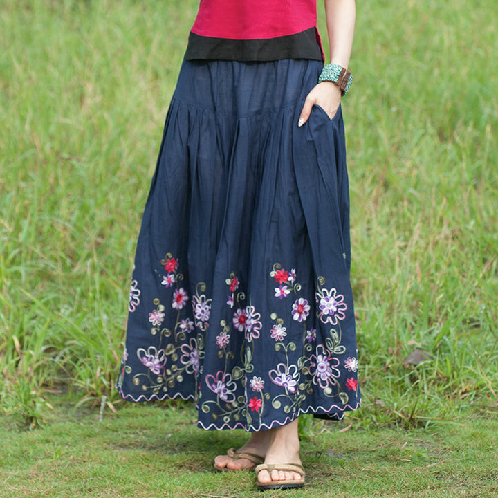 Bohemian Floral Cotton Maxi Skirt for Holidays