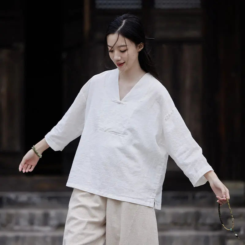 linen shirts women summer tops womens blouses 3 4 sleeve tops Thebesttailor