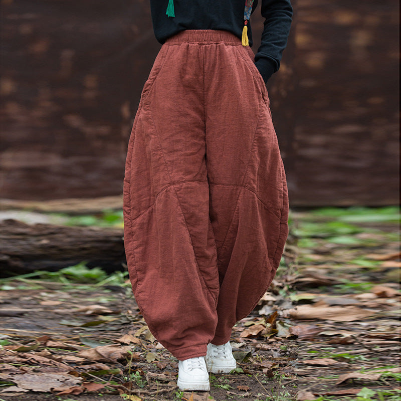 Cozy Linen Harem Trousers for Women - Winter Bloomers-Women's pants-Thebesttailor-One size-Red-Linen-Thebesttailor