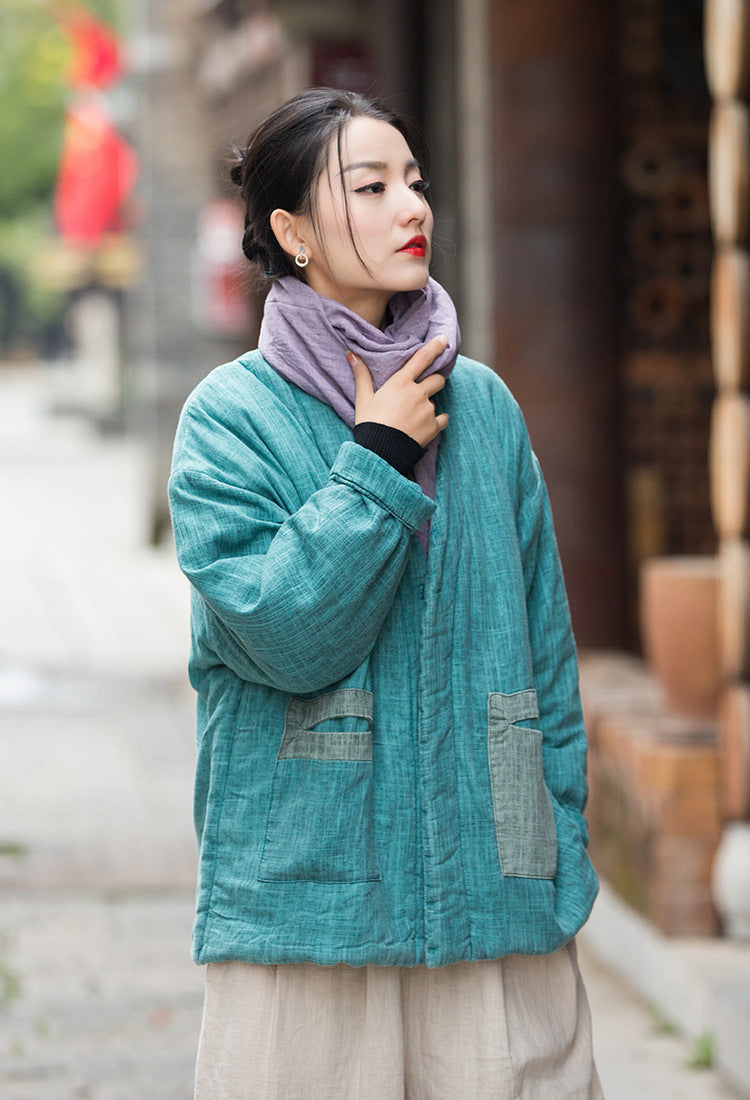 Chic Women's linen Padded Coat for Winter in Retro Style