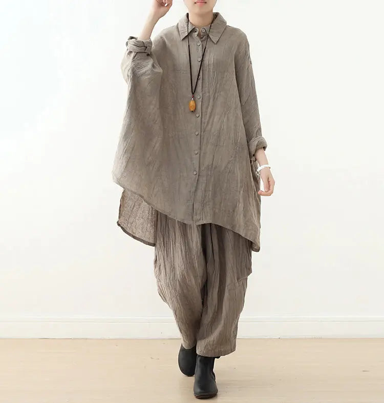 Women's Elegant Grey Linen Long Sleeve Blouse for Summer
 
 Introducing our elegant grey linen long sleeve blouse, the perfect addition to your summer wardrobe. Crafted from high-quality natural linen, this blouse is desiWomen's ShirtThebesttailorThebesttailorBlack Linen Long Sleeve Summer Loose BlouseThebesttailorBlack Linen Long Sleeve Summer Loose Blouse