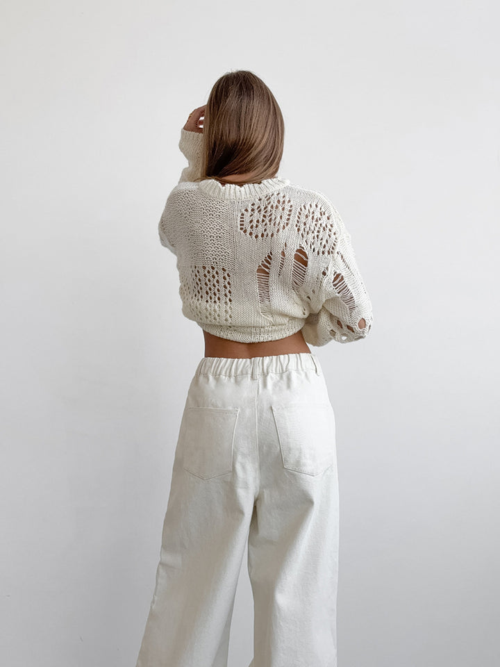 straight pants for women Pure cotton lace-up mid-waist wide-leg pants