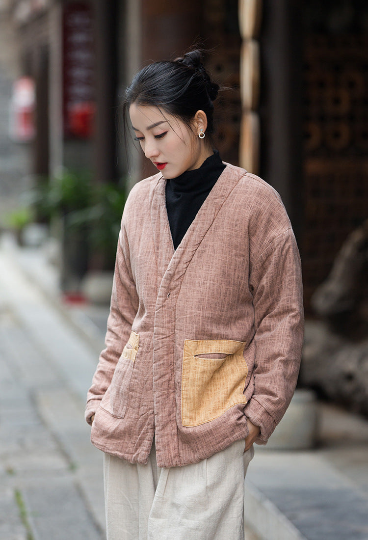 Chic Women's linen Padded Coat for Winter in Retro Style-Women's coat-Thebesttailor-Thebesttailor