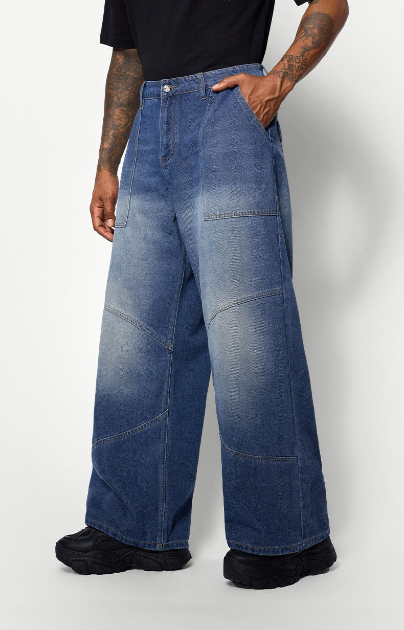 Men's blue wide-leg jeans