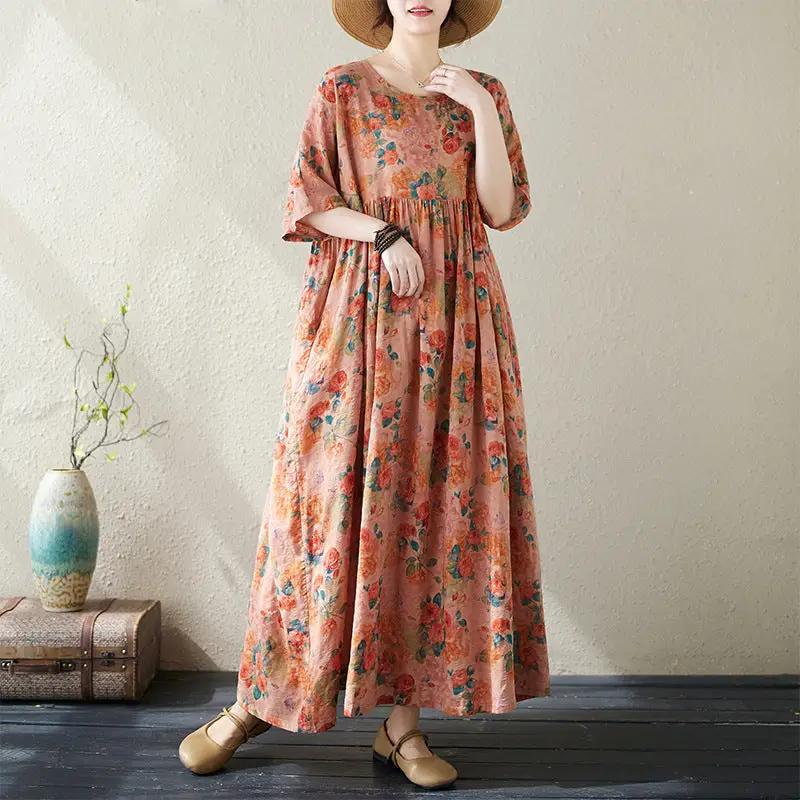 Orange Blossom A-Line Summer Dress in Soft Cotton Blend