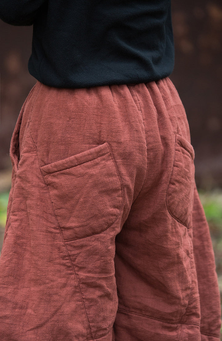 Cozy Linen Harem Trousers for Women - Winter Bloomers-Women's pants-Thebesttailor-Thebesttailor