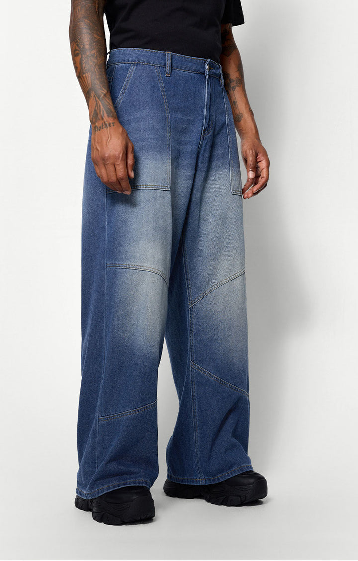 Men's blue wide-leg jeans