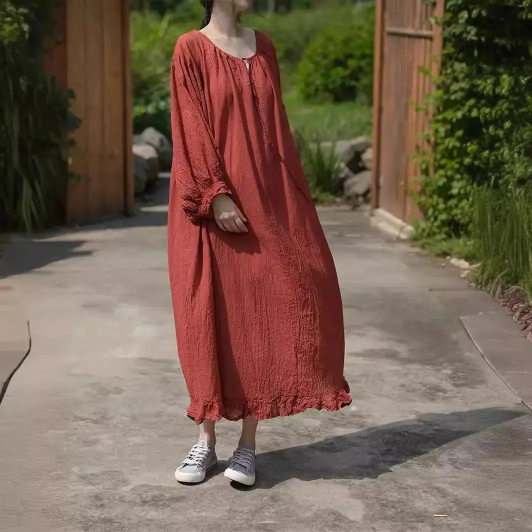 Linen Maxi Dress with Pockets - Loose Fit Women's Robe Thebesttailor