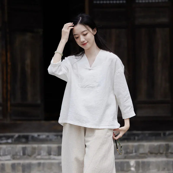 linen shirts women summer tops womens blouses 3 4 sleeve tops Thebesttailor