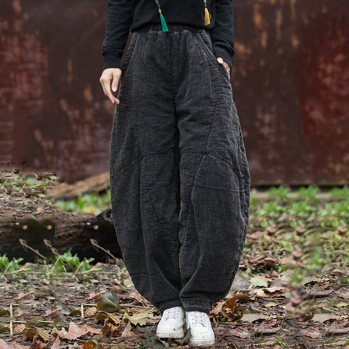 Cozy Linen Harem Trousers for Women - Winter Bloomers-Women's pants-Thebesttailor-Thebesttailor