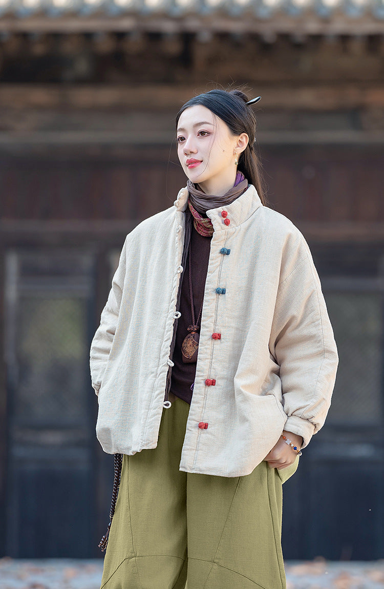 Retro Ramie Cotton Winter Coat for Women