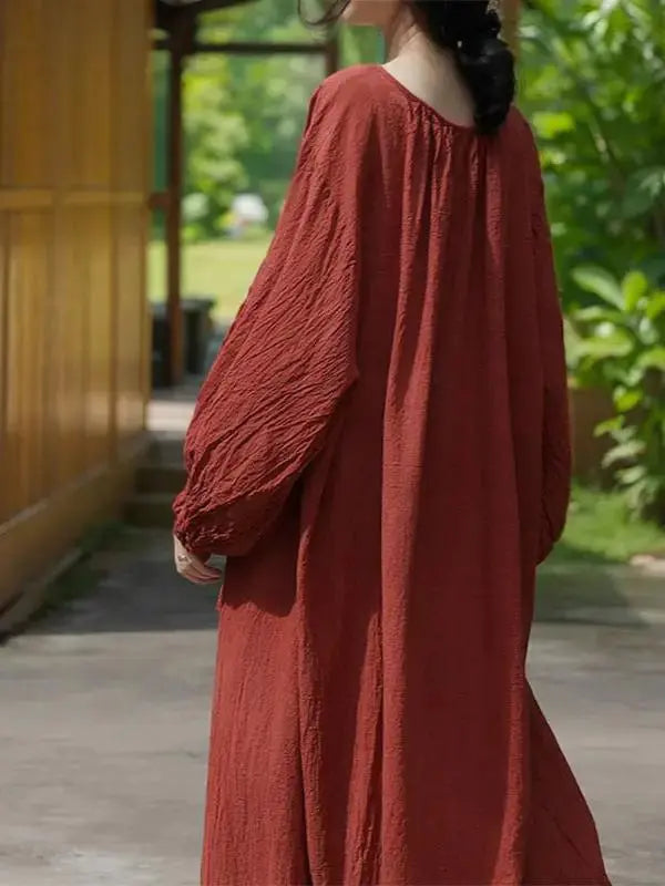 Linen Maxi Dress with Pockets - Loose Fit Women's Robe Thebesttailor