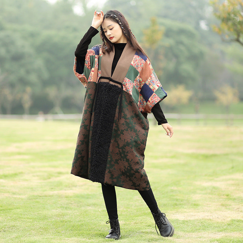 Retro Spliced Linen Half Sleeve Cardigan Coat for Women-Women's coat-Thebesttailor-Thebesttailor