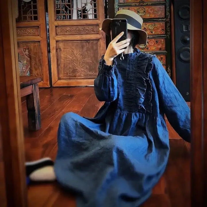Medieval Regency Maxi Linen Dress - Retro French Style