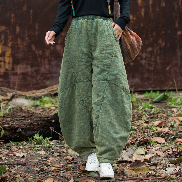 Cozy Linen Harem Trousers for Women - Winter Bloomers-Women's pants-Thebesttailor-One size-Green-Linen-Thebesttailor