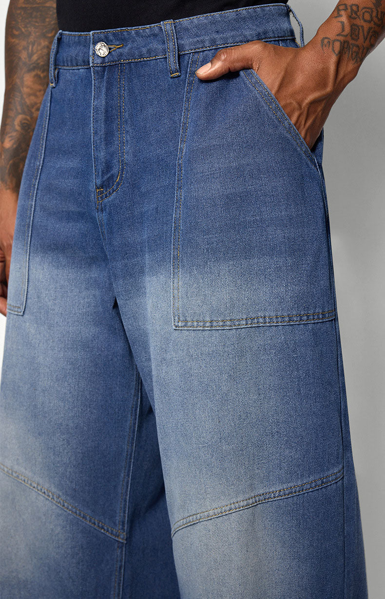 Men's blue wide-leg jeans