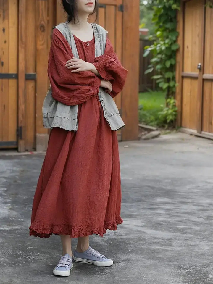 Linen Maxi Dress with Pockets - Loose Fit Women's Robe Thebesttailor