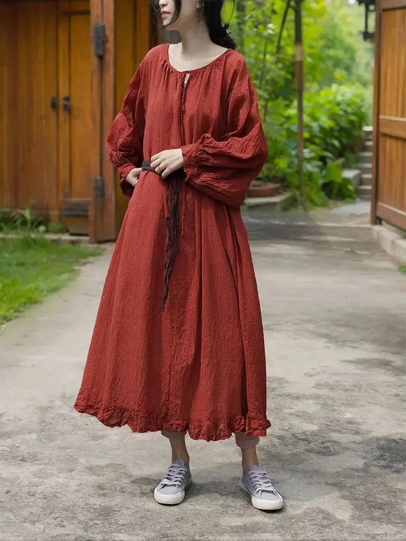 Linen Maxi Dress with Pockets - Loose Fit Women's Robe Thebesttailor