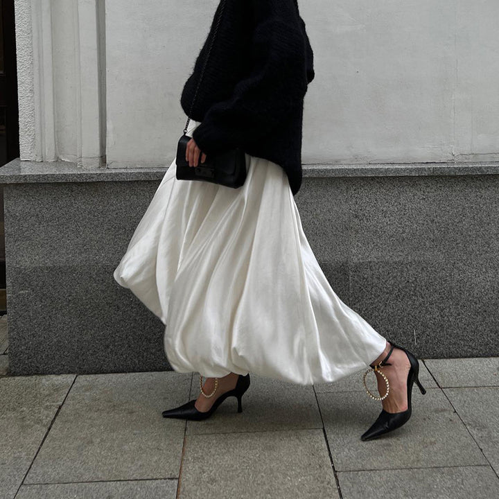 Casual simple white versatile high waist skirt