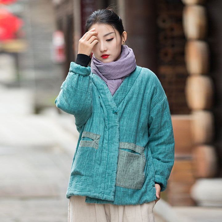 Chic Women's linen Padded Coat for Winter in Retro Style