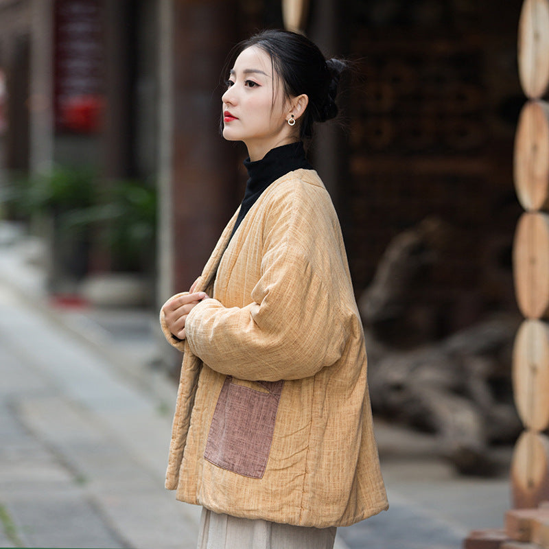 Chic Women's linen Padded Coat for Winter in Retro Style