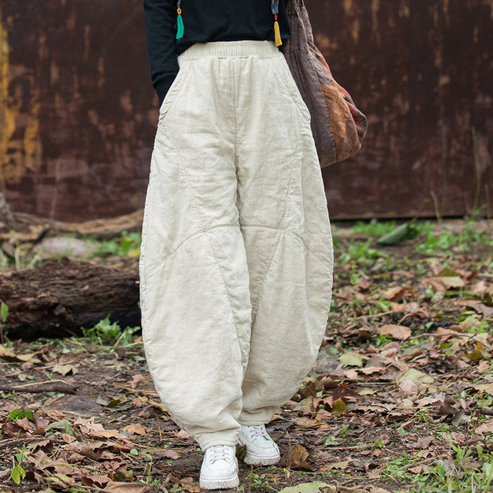 Cozy Linen Harem Trousers for Women - Winter Bloomers-Women's pants-Thebesttailor-One size-White-Linen-Thebesttailor