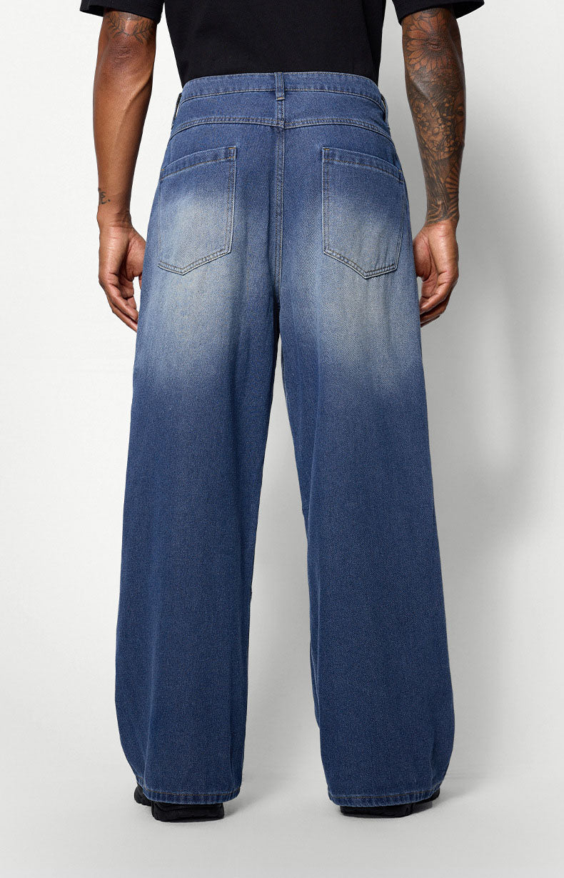 Men's blue wide-leg jeans