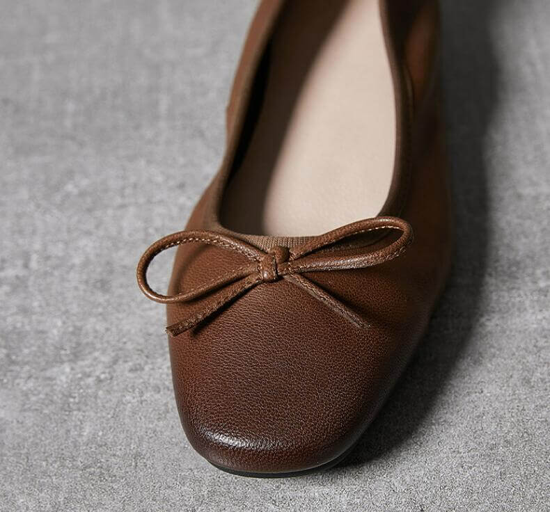 Vintage Bow Leather Low Heel Shoes for Stylish Women