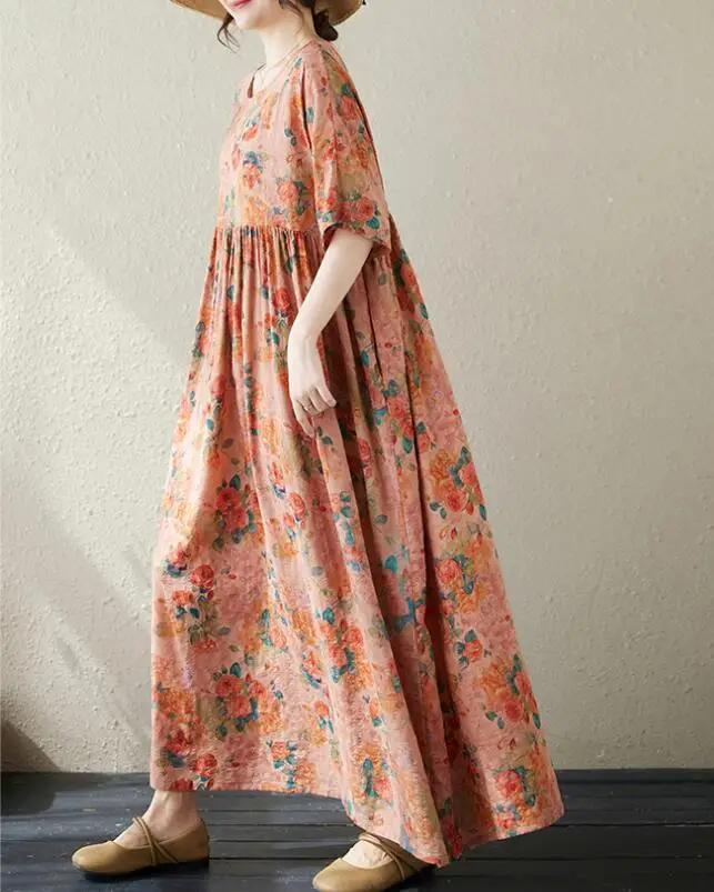 Orange Blossom A-Line Summer Dress in Soft Cotton Blend