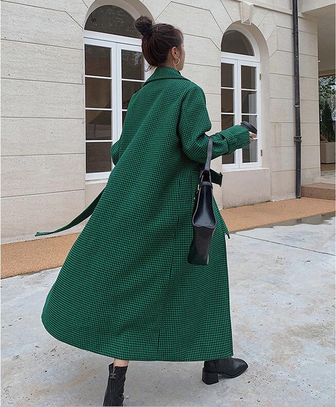 Green houndstooth coat womens Lined warm winter coat