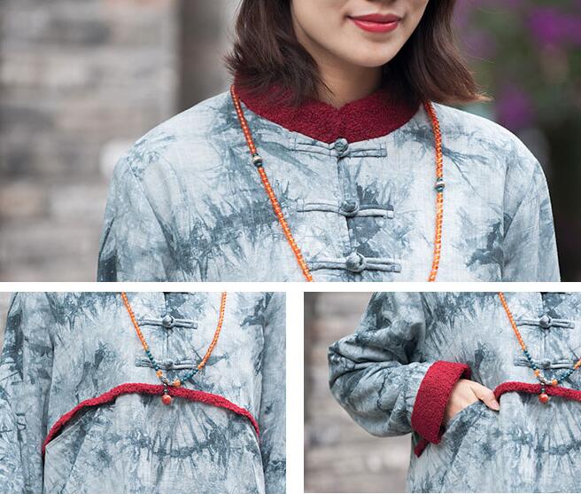 Ethnic Print Cotton Winter Coat - Casual Warm Outerwear-Women's coat-Thebesttailor-Thebesttailor