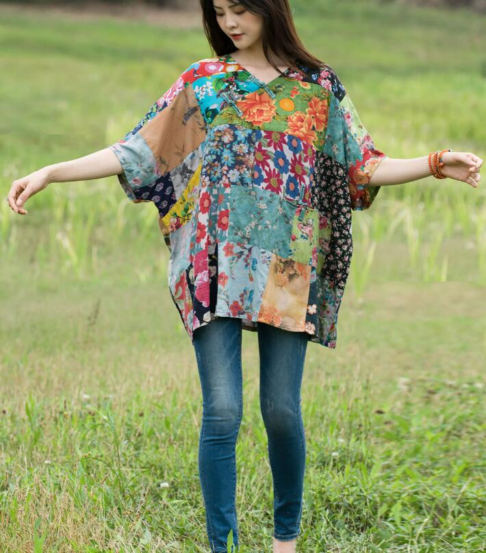 Retro Floral Loose Linen Spring Blouse for Women