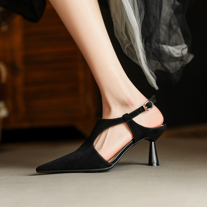 pointed open toe heels with ankle strap-High heel-Thebesttailor-Thebesttailor