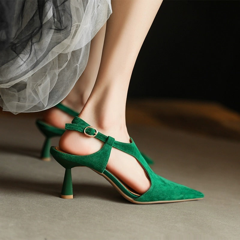 pointed open toe heels with ankle strap-High heel-Thebesttailor-Thebesttailor