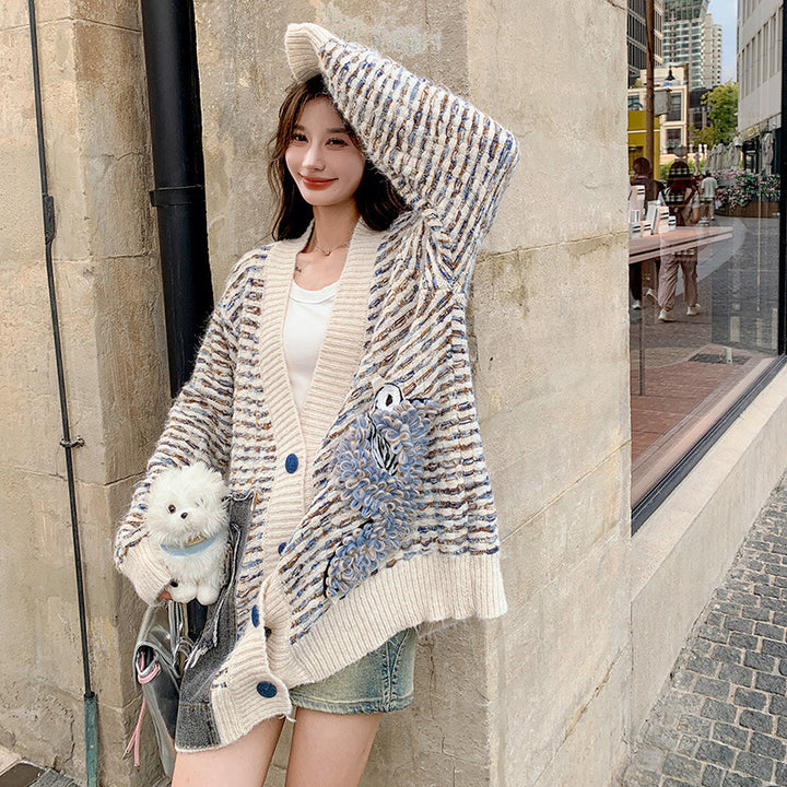 cardigan jacket women Sweater Cardigan coat Waist tie coat Loose sweater coat