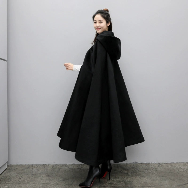 Retro hooded wool cape women's hooded cape shawl