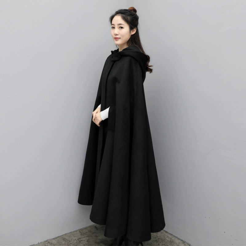 Retro hooded wool cape women's hooded cape shawl