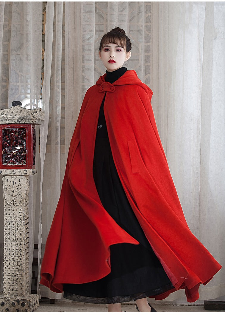 Retro hooded wool cape women's hooded cape shawl