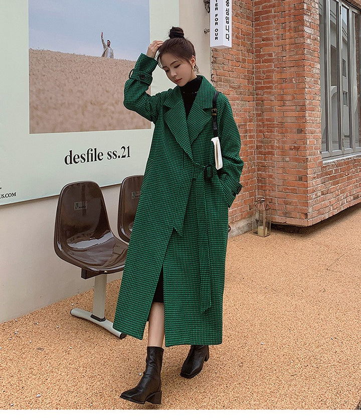 Green houndstooth coat womens Lined warm winter coat