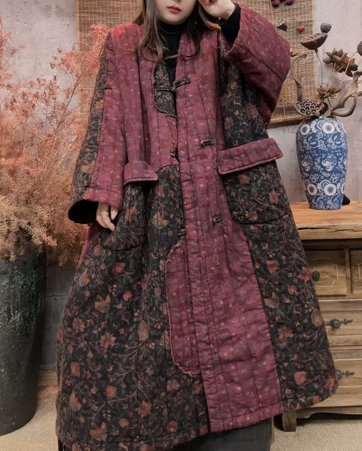 Cotton Quilted Jackets for Women Long Printed Coat