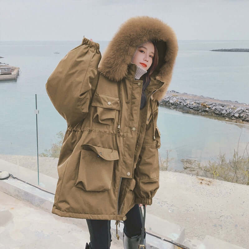 Women's Winter Hooded Parka Coats with Midi Padded Jackets